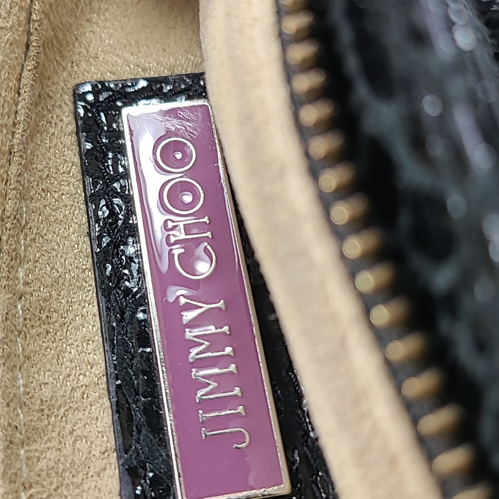 Jimmy Choo clutch in black printed leather and gold hardware and accents - Picture 8 of 8